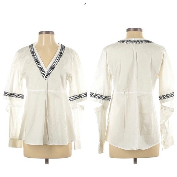 Thakoon Addition Blouse Top White Cotton Embroidered V-Neck Cutouts 2 - Picture 7 of 7